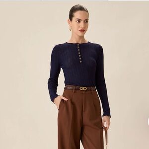 RIHOAS Navy Blue Crew Neck Sweater